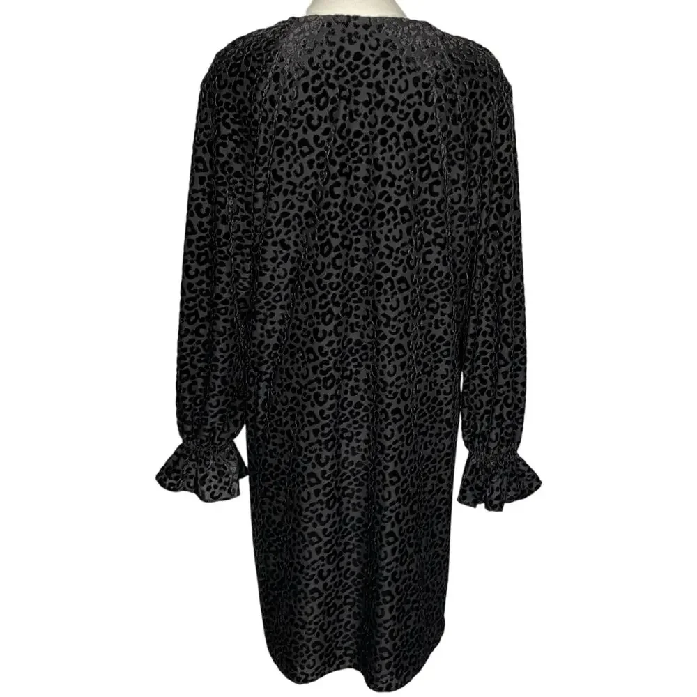 Nine West Velvet Burnout Shift Dress Black Leopard Print Size 16 Holiday Party - Picture 10 of 16